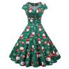 X Natal vestir roupas femininas transfronteiriças comércio exterior roupas femininas europeias e americanas elegante gola quadrada manga impressa estilo retro grande saia swing