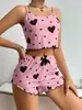 Amazon Transfronterizo Más Vendido Ropa de Casa para Mujer Europea y Americana Camiseta sin Mangas de Rayas con Estampado y Tirantes Cortados en Forma de Corazón Pijama Corto