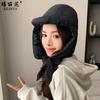 Invierno Nuevo Estilo Coreano Exterior A prueba de Frío Gorro Lei Feng para Mujer Combinable para Montar Muestra el Rostro Pequeño Grueso Cálido Protección para las Orejas