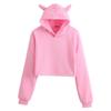 Chalecos con capucha de color liso y orejas de gato, venta directa de fábrica transfronteriza, moda europea y estadounidense, dulces para niñas, chalecos cortos para ombligo