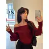 Top de punto color caqui sin hombros para mujer, de estilo sofisticado y casual, adecuado para otoño, con un toque de alta gama