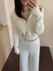Traje de Cardigan con Cremallera y Capucha Estilo Coreano Otoño e Invierno Nuevo + Pantalones de Pierna Ancha Ajustados para Mujer