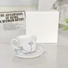 Juego de Taza y Platillo de Porcelana de Hueso Azul y Blanco Vintage con Diseño Floral, Patrón de Palmera, Tazas y Platillos Azules y Blancos para Juegos de Té de Hotel y Restaurante, Suministro Transfronterizo