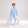 Conjunto de Pijama Redondo para Niños Dos Piezas Estilo Otoño/Invierno Unisex Suave Pegajoso Agradable a la Piel Color Sólido Versátil Cálido Conjunto para Estar en Casa