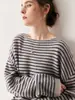 Nuevo Suéter de Cachemira de Invierno para Mujer, Suéter Base de Punto Rayado con Cuello de Una Línea, Corte Holgado, Adelgazante, Suéter de Cachemira Versátil