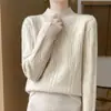 Suéter de Lã Grossa com Tranças e Gola Alta para Outono e Inverno, Pulôver de Malha Liso Soltinho de Manga Longa, Novo Estilo