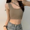Ombro irregular Camisole mulheres verão desgaste exterior com almofada peito bonita volta quente menina curta interior mangas top elegante