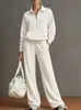 Novedad Otoño/Invierno 2026 Ropa Femenina Transfronteriza Europea y Americana Sudadera con Cuello Solapa Media Cremallera Holgada Casual Pantalones Anchos Conjunto de Dos Piezas Mujer