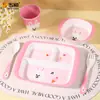 Wuhe Cony Conejo Melamina Vajilla Infantil Antiescaldado Estilo Dibujos Animados Bol para Comida de Bebé Plato Multicompartimento Taza de Agua Cuchara Tenedor
