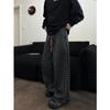 Pantalones a cuadros gruesos forrados de polar para hombre, estilo americano de alta calle, vibración guapa, holgados, de pierna ancha recta, casuales, largos, otoño e invierno