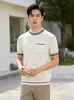 Design Color Block Bolso Gola Redonda Manga Curta Malha Masculina Verão Novo Estilo Temperamento Cavalheiresco Slim Fit Casual Camiseta Feminina Tendência