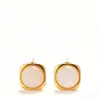 Nafu Pabellón Joyería de Plata al por Mayor: Aretes Cuadrados Chapados en Oro con Nácar Blanco Natural, Aretes de Botón de Moda para Mujer en Plata de Ley 925