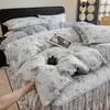 2026 Novo Modelo Classe A Linho Natural Amassado Gaze Dupla Camada Série Retrô Francesa Saia de Cama Acolchoada Conjunto de Quatro Peças, Luxo Leve Espessado 4
