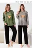 Temporada de calças compridas confortável pele comércio exterior gola redonda pijama feminino outono algodão pode ser usado fora blusa de frio estilo roupas de casa primavera outono manga longa casual