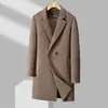 Casaco de lã de iaque exclusivo transfronteiriço, de comprimento médio, com abotoamento duplo e gola de terno business casual, direto da fábrica