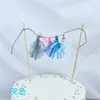 Cuerda de cáñamo bandera decoración de pastel suministros para hornear Palo enchufe fiesta de cumpleaños bandera de borla papel tira colorida decorar