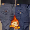 Calça Reta Masculina de Alta Qualidade, High-End, Outono e Inverno, Nova, Quente, Versátil, Forrada com Fleece, Resistente ao Desgaste, Slim, de Negócios, Luxo Leve