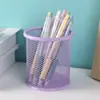 Porta-Canetas de Mesa Criativo em Ferro Vazado para Estudantes, Recipiente de Armazenamento Multifuncional Colorido em Malha de Ferro Redonda com Grade