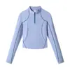 Camiseta de Manga Larga Rumeng para Mujer, de Media Cremallera con Cuello Alto, Secado Rápido, Transpirable, Absorbe la Humedad, Antiestática, Corte Ajustado