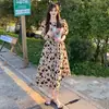 Vestido elegante de verano con mangas abullonadas y estampado floral retro francés para mujer, vestido midi versátil y adelgazante de cintura alta.
