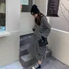 2025 Novo Outono e Inverno Feminino Estilo Coreano Solto Comprimento do Joelho Gola Redonda Longa Saia Listrada Manga Longa Vestido Moletom