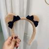 Faixa de Cabeça Fofa de Urso com Laço de Princesa Faixa de Cabeça Popular Japonesa e Coreana Adereço de Cabeça para Adultos Cabelo de Cordeiro Grampo de Cabelo de Orelha de Urso Cabelo Quebrado