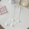 Calcetines Finos con Lazo Antipelusa de Algodón Peinado para Niñas, Calcetines Huecos de Hada de Color Sólido