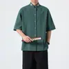 Moda Masculina de Verano 2026 Estilo Chino Delgado Bordado Algodón Lino Jacquard Simple Cuello Mao Manga Corta Nueva Moda Estilo Chino