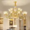Lustre de sala de estar estilo americano todo em cobre, grande lustre principal retrô estilo europeu para sala de jantar e quarto, luminária decorativa de cristal de luxo para villa