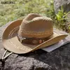 Cinto de Couro de Vaca Chapéu de Palha para Homens e Mulheres, Chapéu de Sol Outdoor para Primavera e Verão, Chapéu de Cowboy Ocidental de Aba Larga, Chapéu Jazz de Xizang