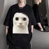 Camiseta Gráfica de Gato Fofo e Engraçado Emoji Verão Gola Redonda Top para Homens e Mulheres Manga Curta