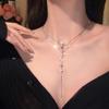 Collar de acero de titanio con doble borla y circonitas en forma de estrella, diseño personalizado, cadena de clavícula que combina con todo, collar ligero de lujo para mujer