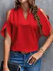 Ropa de Mujer Transfronteriza Europea y Americana de Amazon Verano 2024 Nuevo Color Sólido Cuello en V Elegante Moda Hombros Descubiertos Manga Tops para Mujer