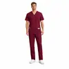 94% Fibra de Poliéster + 6% Elastano Uniforme de Trabalho Gola V Manga Curta de Médico Conjunto de Duas Peças Masculino Spa Beleza