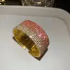 Pulsera de Color Gradiente Arcoíris Estrellado Completamente Incrustada de Diamantes Pulsera Exagerada Super Brillante Transfronteriza Europea y Americana Joyería de Moda para Fiesta