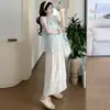 Verano 2026 Nuevo Estilo Cuello Redondo Mangas Abullonadas Lazo Babydoll Camisa Top de Maternidad + Falda de Encaje Conjunto de Maternidad