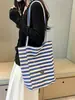 Bolsa Tote de Grande Capacidade para o Dia a Dia, Bolsa para Aula de Estudante, Bolsa de Tecido Feminina Leve Listrada Estilo Floresta, Bolsa de Ombro Casual Estilo Preguiçoso