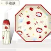 Paraguas Automático Completo Manzanita Elefante para Mujer con Punta de Bola Roja, Paraguas Plegable Portátil para Sol y Lluvia con Correa de Muñeca