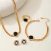 1 Collar + 1 Pulsera + 1 Anillo + 1 Par de Aretes - Set de Cinco Piezas de Cadena Redonda Geométrica Simple