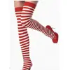 Meias de Algodão Grossas Coloridas com Listras e Estampa de Zebra Halloween 13 Cores Sexy Acima do Joelho Meias de Natal
