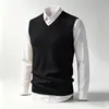 Colete Gola V Sem Mangas Tricô Cardigan Colete Masculino Outono Inverno Quente Suéter Xale Cor Sólida Lã Colete Camada Base