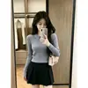 Suéter de punto trenzado estilo universitario coreano para otoño e invierno, camisa básica simple de manga larga ajustada para usar como capa base.