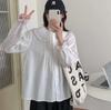 Camisa de Manga Larga de Color Sólido 2025 Estilo Japonés Estilo Mori Encaje Cuello de Muñeca Abotonadura Sencilla Top Cárdigan Suelto Versátil para Mujer