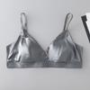 Luxo leve cetim seda francesa triângulo copo simples fino 0 compressão confortável respirável seda amoreira sem fio lingerie