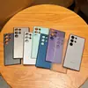 Funda para Teléfono Móvil Adecuada para Samsung S26Ultra S25 Mate Translúcido S24Plus Rayada Botón Metálico Cubierta Protectora