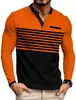 Comercio Exterior Transfronterizo Verano Europeo y Americano Nuevo Estilo para Hombre Manga Larga Cuello en V Rayas Contrastantes Corte Delgado Versátil Camiseta Casual de Negocios