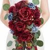 Ramo de Flores Simulado de Mano para Novia, Flor de Seda Rosa Roja Ramo de Atrezzo para Fotografía de Bodas