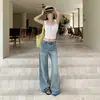 Jeans anchos de pierna ancha, color naranja juvenil, con estampado de bambú, lavado, borde crudo, para mujer, corte holgado, adelgazantes, únicos, elegantes, versátiles, pantalones de largo hasta el suelo