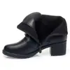 Sapatos de Mãe Inverno Forrados com Lã Botas Martin Quentes Sapatos Femininos para Meia-idade Meia-idade e Idosos Botas Curtas Salto Médio Salto Grosso Sapatos Femininos de Couro