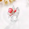 Anillo de Loto Rosa Personalidad Femenina Estilo Étnico Flor de Epoxi Anillo para Dedo Índice Moda Versátil Creativo Anillo Hueco